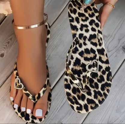 Deverla | Cheetah print heart sandals